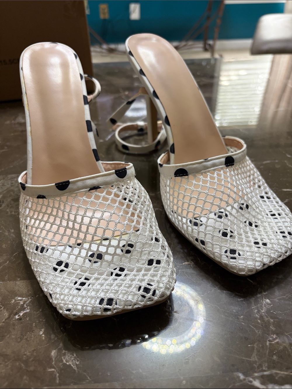 PrettyLittleThing White Mesh Polka Dot Slingback Mules